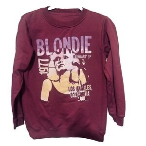 Blondie Deborah Harry Band Logo Sweatshirt Womens S Burgundy Retro 1977 Graphic